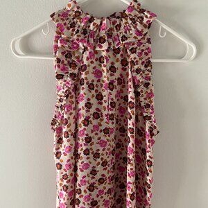 Ann Taylor Floral Ruffle Neck Sleeveless blouse size XS